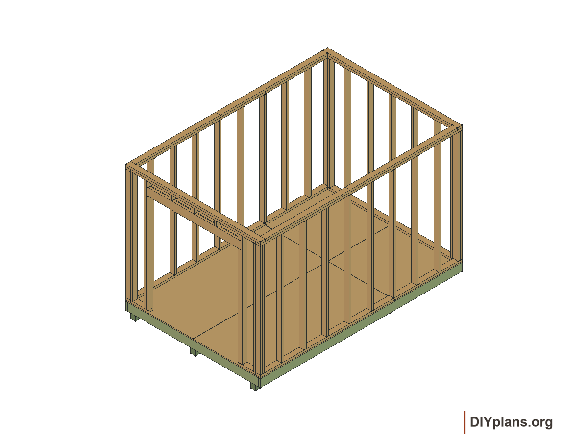 8 by 12 foot gambrel shed, door wall and header