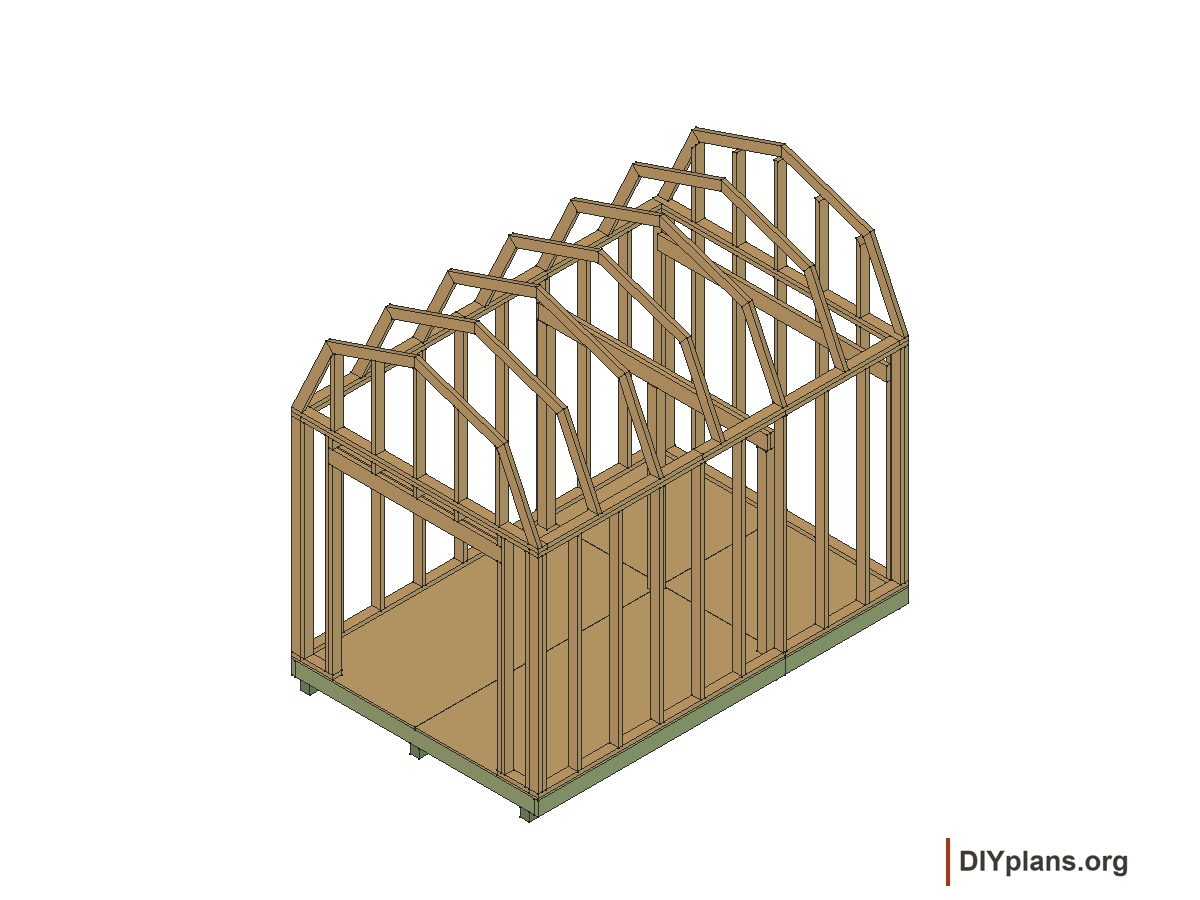 8 by 12 foot gambrel shed, loft posts and supports