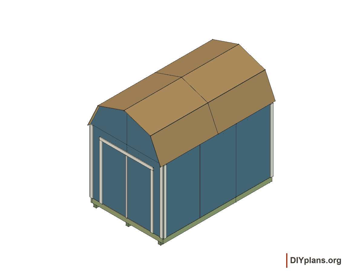 8 by 12 foot gambrel shed, door stops and exterior trim